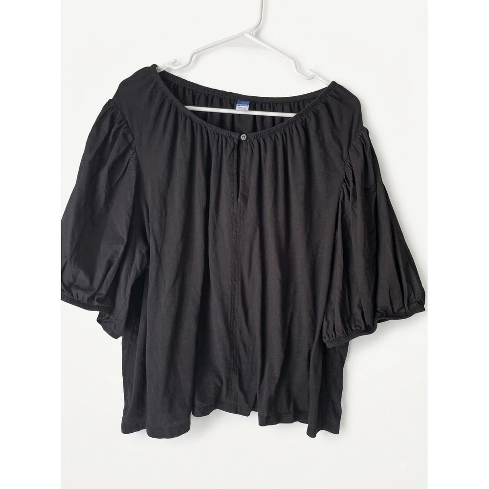 Old Navy Womens Black Puff Sleeve Top XXL Boho Peasant Blouse 100%Cotton.